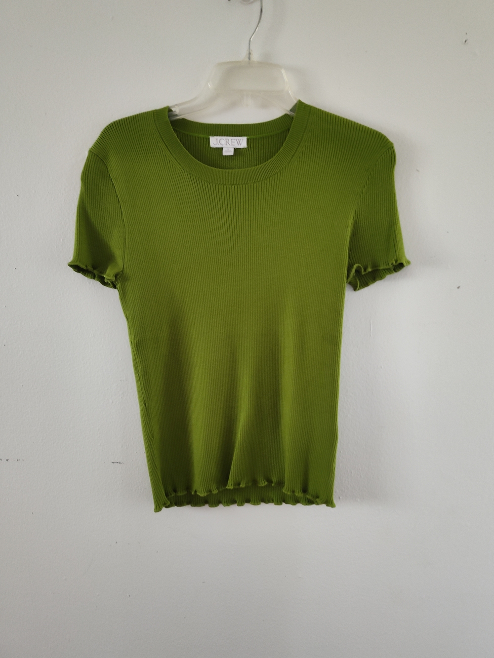 J. Crew Olive Green Ribbed Lettuce-Edge Short Sleeve Tee